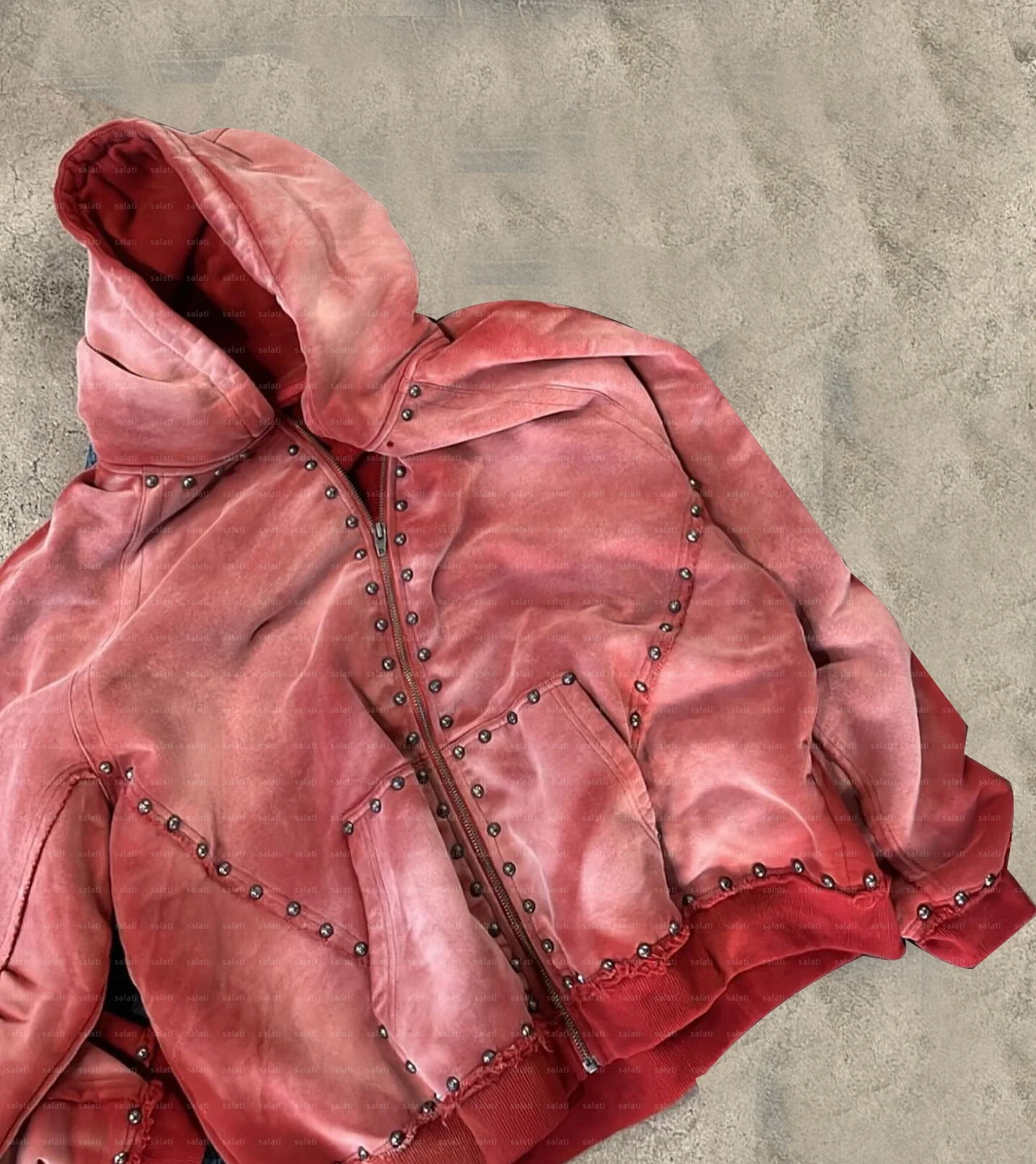 Hoddies Men Custom Distressed 500GSM Studded Heavyweight Vintage Blank Mineral Ash Garment Dye Sun Faded Acid Wash Hoodie Unisex