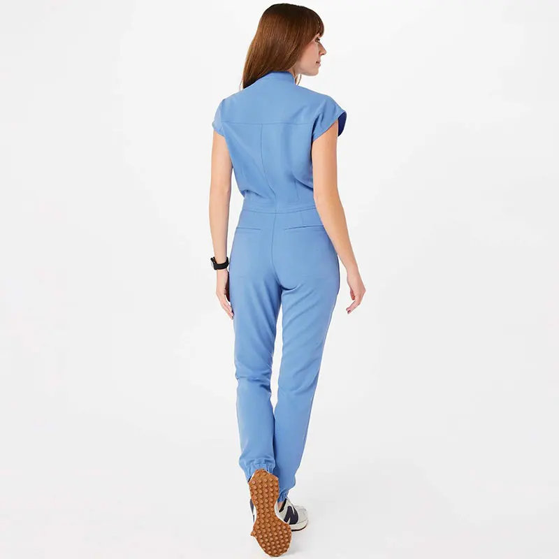 Bestex Blue Color Medical Uniform Scrubs Set Plus Size Hospital Security Uniform Custom One Piece Nursing Jumpsuit Scrubs Set