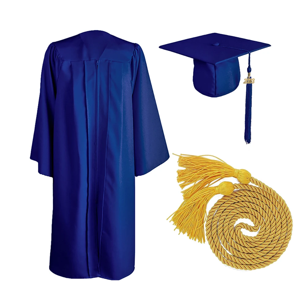 Customized University Royal Blue Matte Graduation Cap and Gown Toga with Tassel