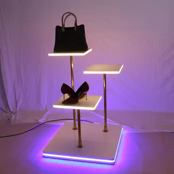 White Led Display Stand High And Low End Table Set Shoe Bag Store ...