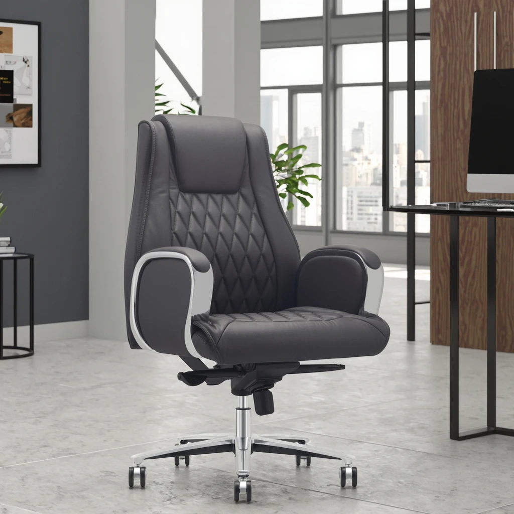 Luxury Managers Office Chair Aluminum Armrests Dual Density Sponge Breathable Back Office Upgrade 6