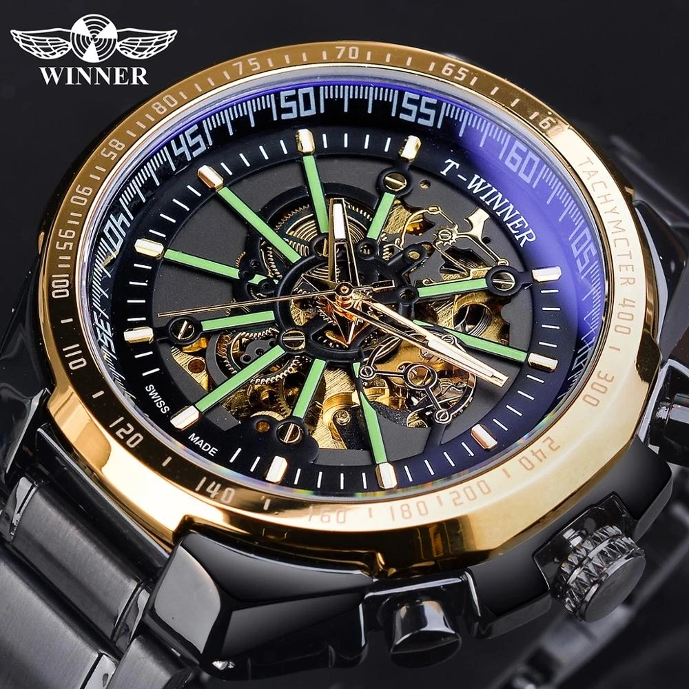 Winner Watch for Men Skeleton Automatic Mens Watches Luxury Waterproof Stainless Steel Mechanical Man Wrist Watch Custom Clock