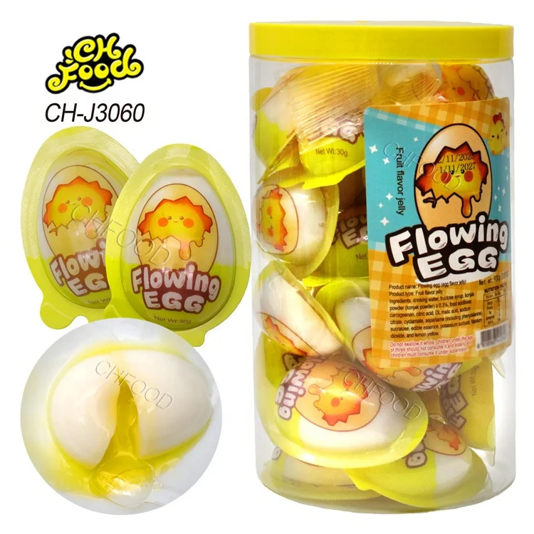 Wholesale Hot Seiing New Item Funny Design Fruity Flowing Egg Jelly Pudding Halal Kids Snack Food Sweets OEM China Candy