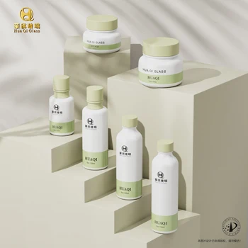 natural glass bottle packaging skin care set for toner emulsion serum mask container jar  dropper with customized design logo