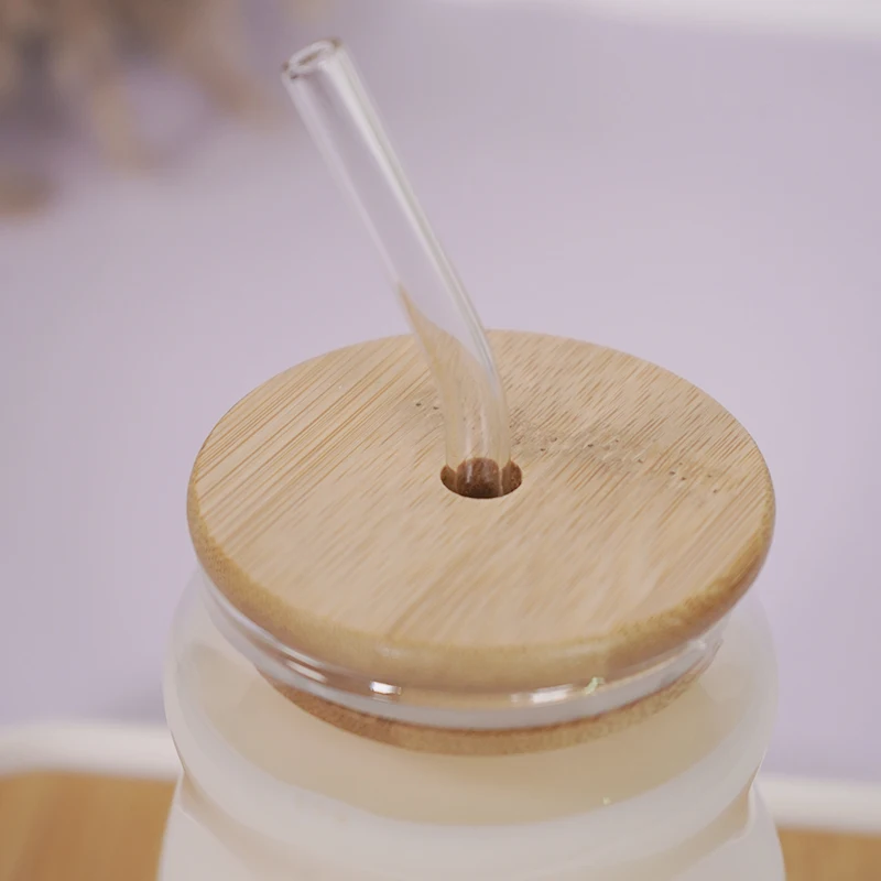 New product Unique Shaped Borosilicate glass cup with bamboo and wood lid supplier