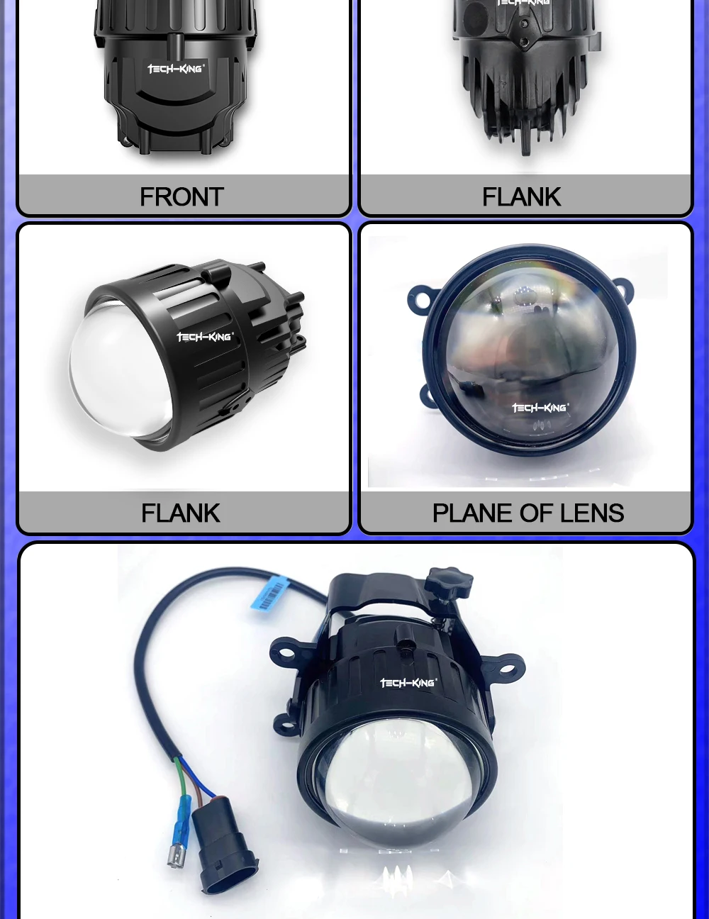 TECH-KING 3 inch 12V 45W/50W 6000K Car Bi LED Projector Lens Fog Light For Toyota Camry Corolla Prius Universal kit Fog lamp