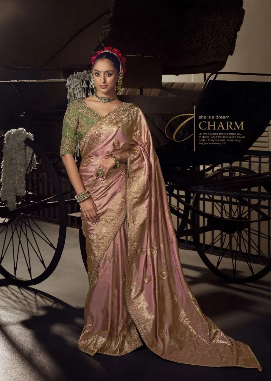 Pure Viscose Tissue with Hand worked Pallu  Contrast Designer Embroidered heavy Blouse Indian party wear ladies women wear sari