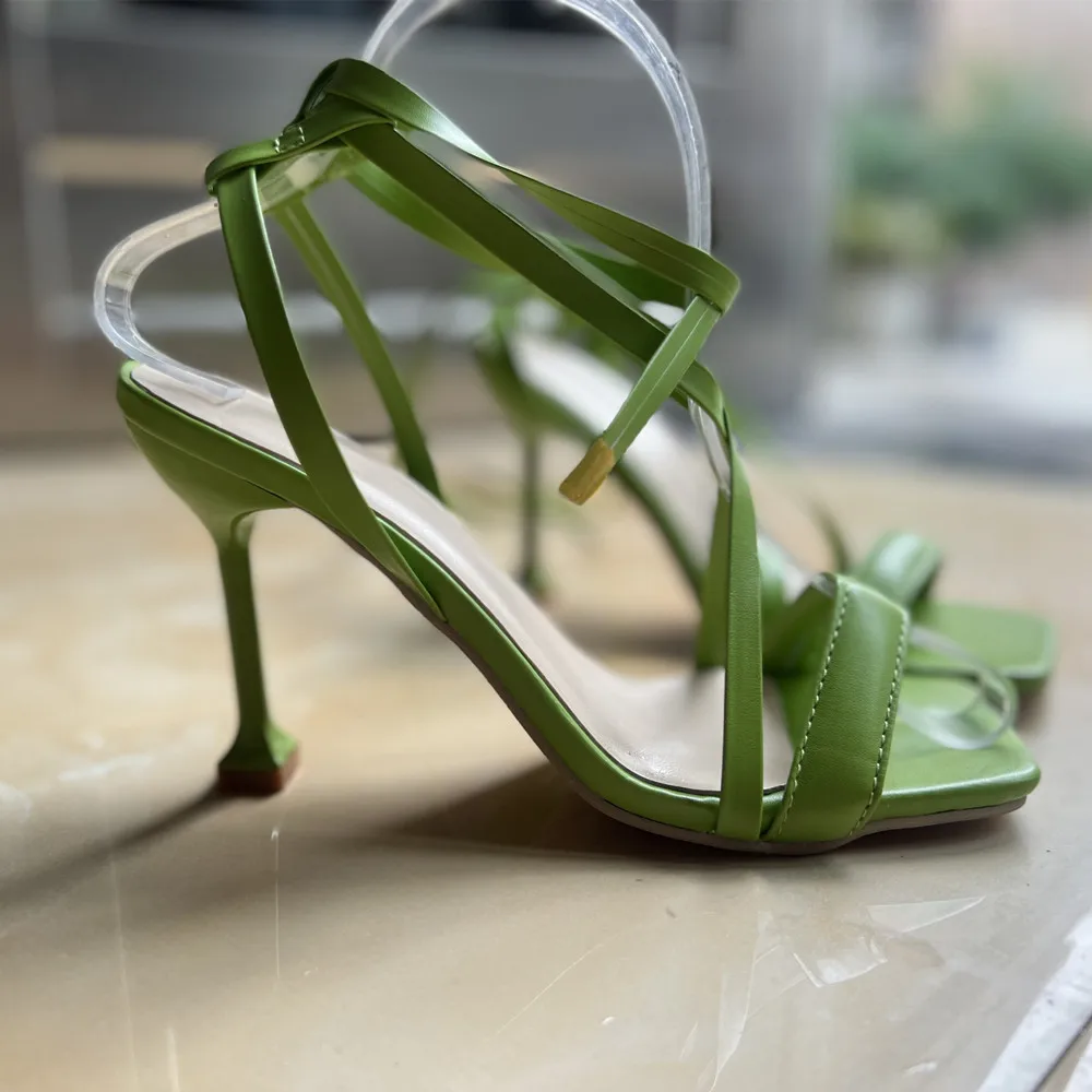 New Design Latest Fashion Large Size Open Toe Thin High Heel Ankle Strap Wrap Square Toe Sandals Girls - Image 6