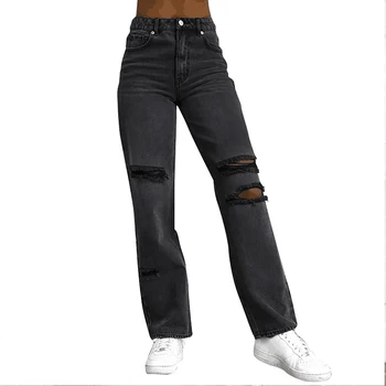 Factory direct sales Women's jeans baggy apparel stock Ripped cowboy cotton jeans for cute women
