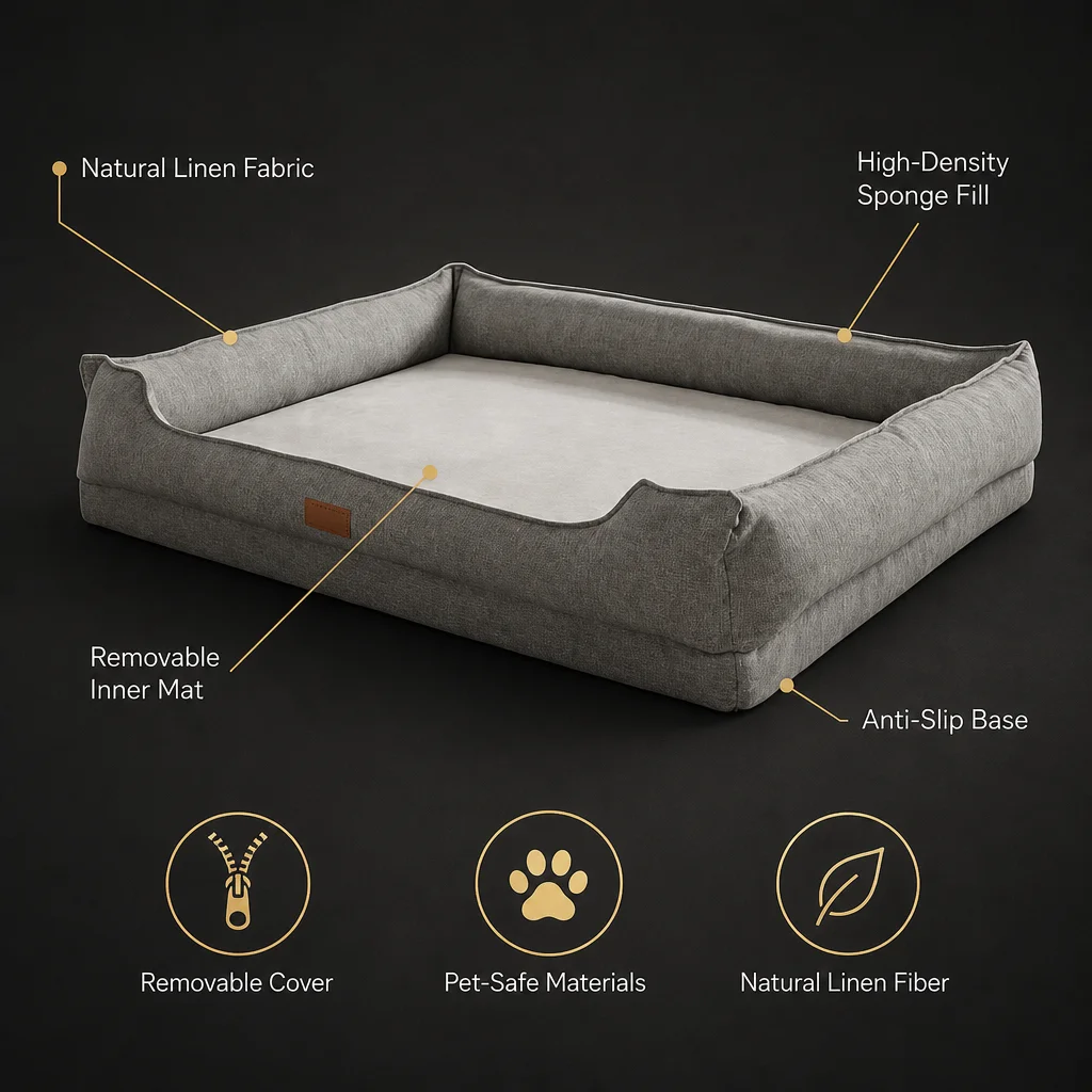 Natural Linen Sofa Style Dog Bed — Product details 6