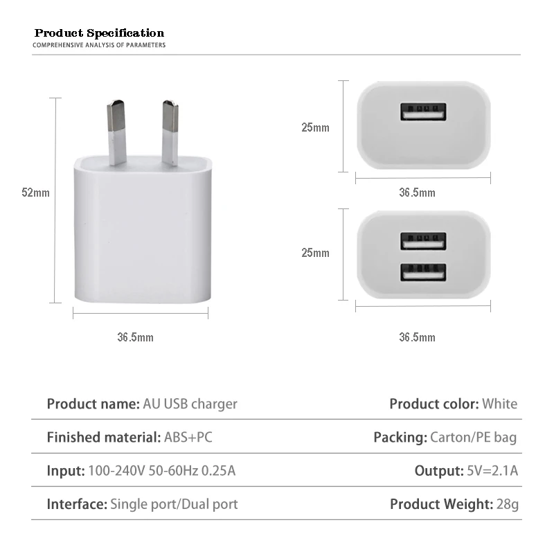 Interface USB Power Adapter 5V 2A Australia New Zealand AU Plug Wall Charger Smart Phone Car Interior Accessories