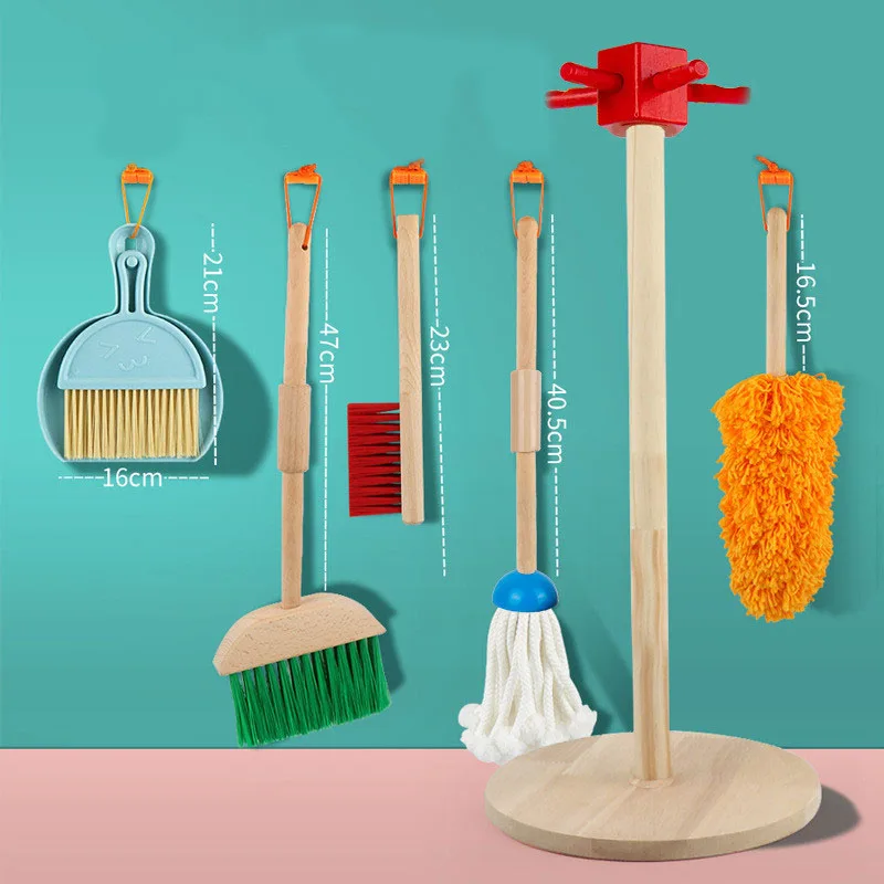 Пыль! Подметание! Швабра! Детская деревянная Съемная игрушка для ролевых игр, раннее образовательное моделирование, игрушка для уборки, набор для уборки