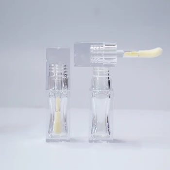 Solid lid clear 5 ml high quality transparent liquid blusher square stick empty plastic lip gloss tube with big foot brush