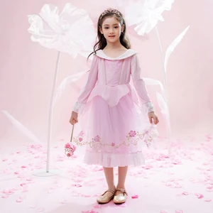 Disney Rose Embroidery Pearl Trim Peter Pan Collar Princess Costume Dress for Girls Christmas Customized Color Kids' Birthday