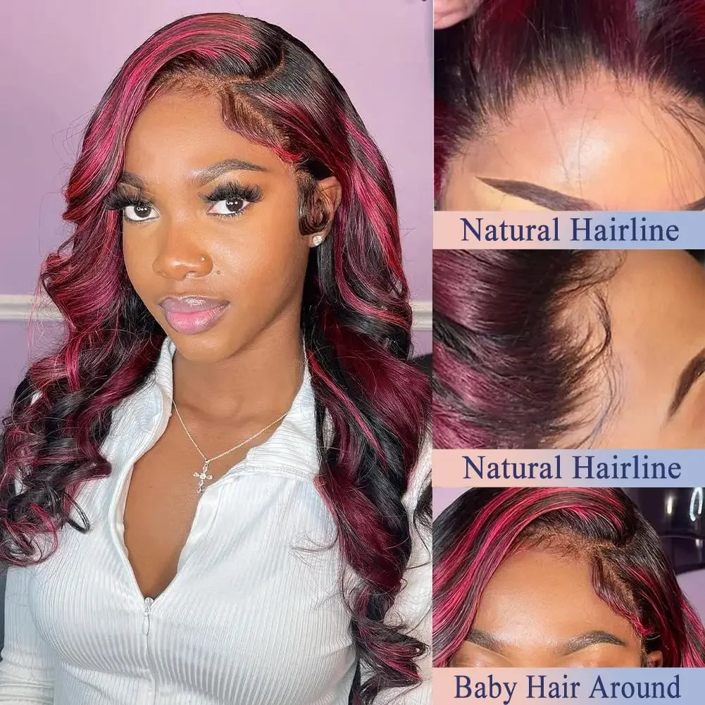 Burgundy Highlight Body Wave Wigs_voghion.com