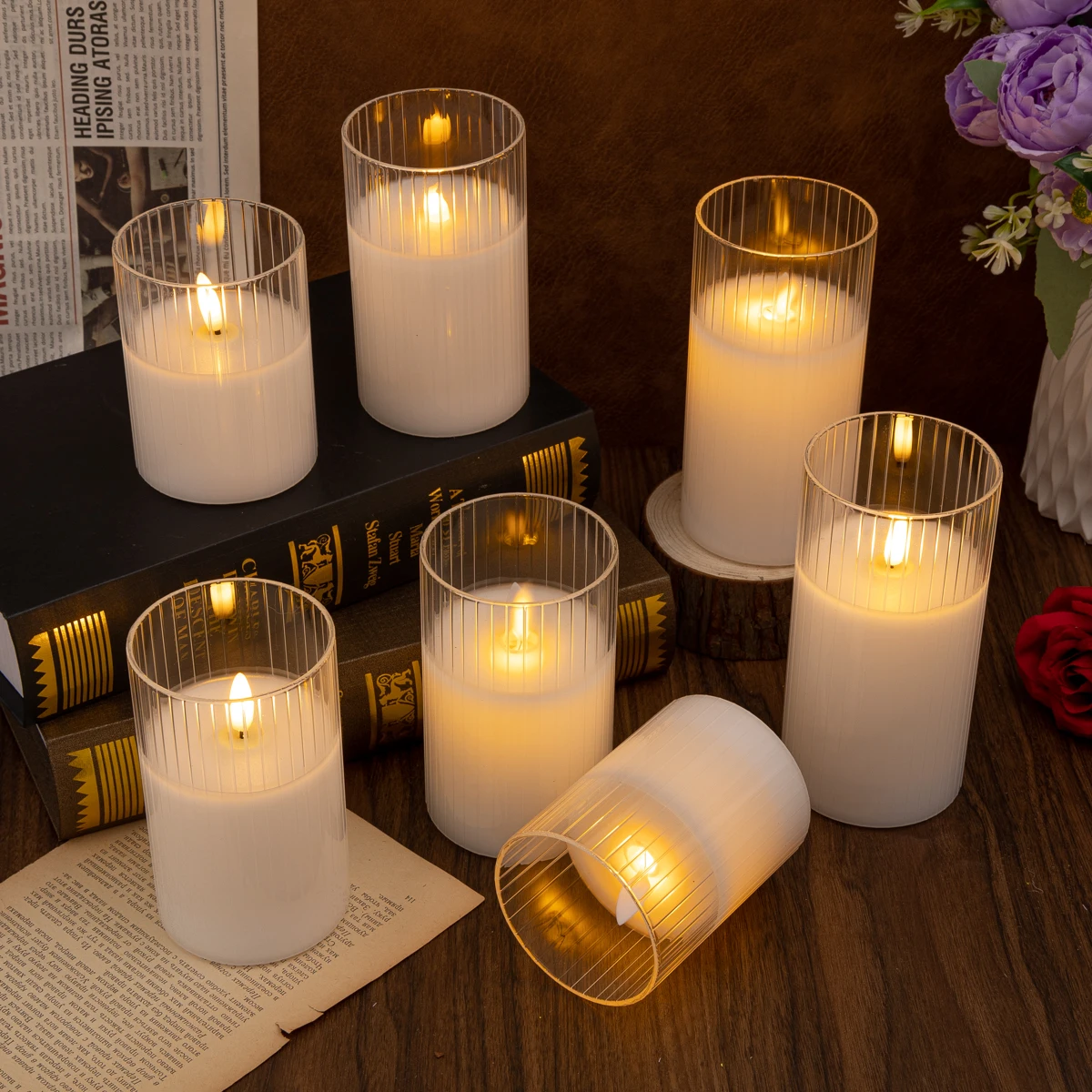 3D Glass Paraffin LED Flameless Candle Striped Glass Home Pendulum Romantic and Warm Atmosphere Light