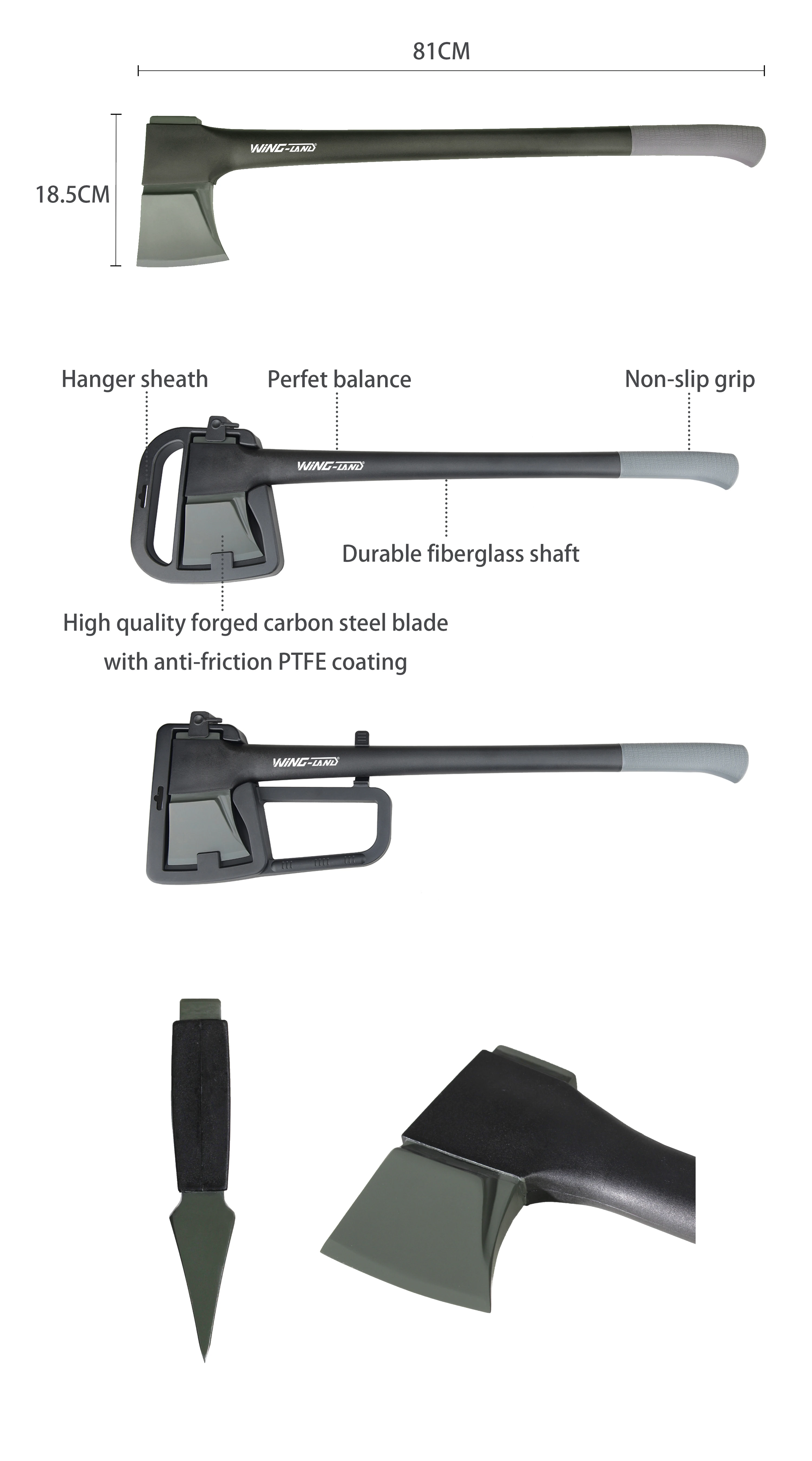 31.5" Carbon Steel Axe Hatchet Fiberglass Handle Camping Axe