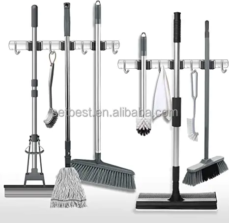 Details about   Mop Broom Holder Heavy Duty Hooks Hanger Wall Mounted Stainless Steel Organizer 