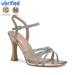 Fashionable New Released Women's Comfortable High-Heel Sandals with Soft Thin Heels and Sparkly Knotted Straps for Females