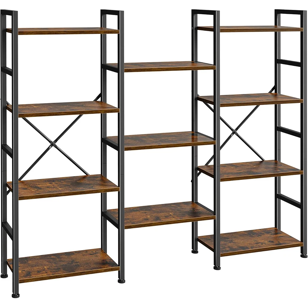 product triple 4 tier modern bookshelf bookcase with 11 open display shelves wide home office living room  bedroom storage-0