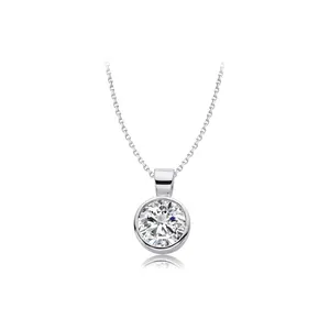 Keiyue Unisex 925 Sterling Silver Circle Pendant Necklace for Zircon Stones Fine Jewelry Necklaces