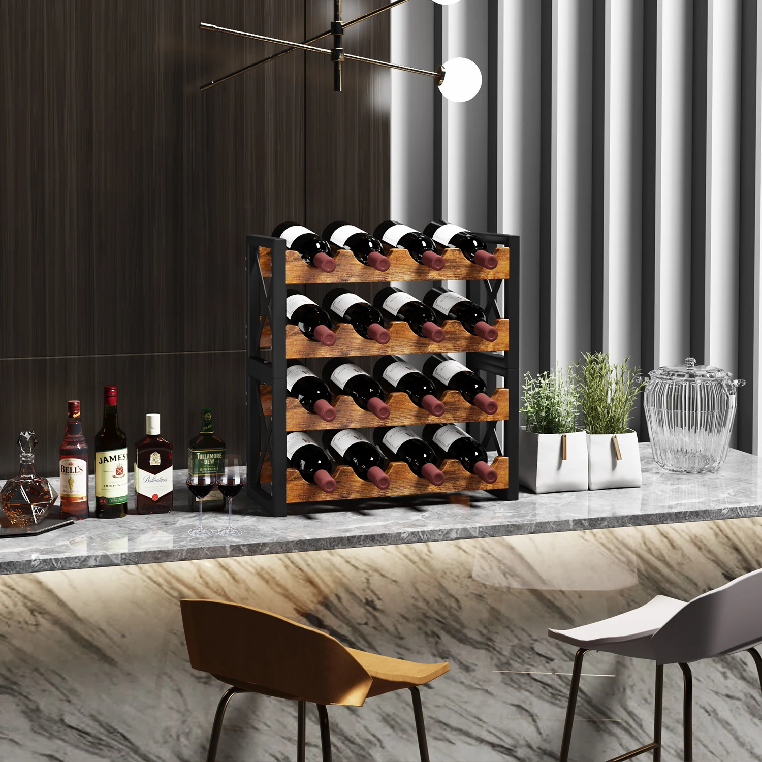 2-in-1 Wine Rack Countertop Small Wine Rack Organizer Holder Wooden Inserts Stackable Wine Rack for Kitchen Home Bar