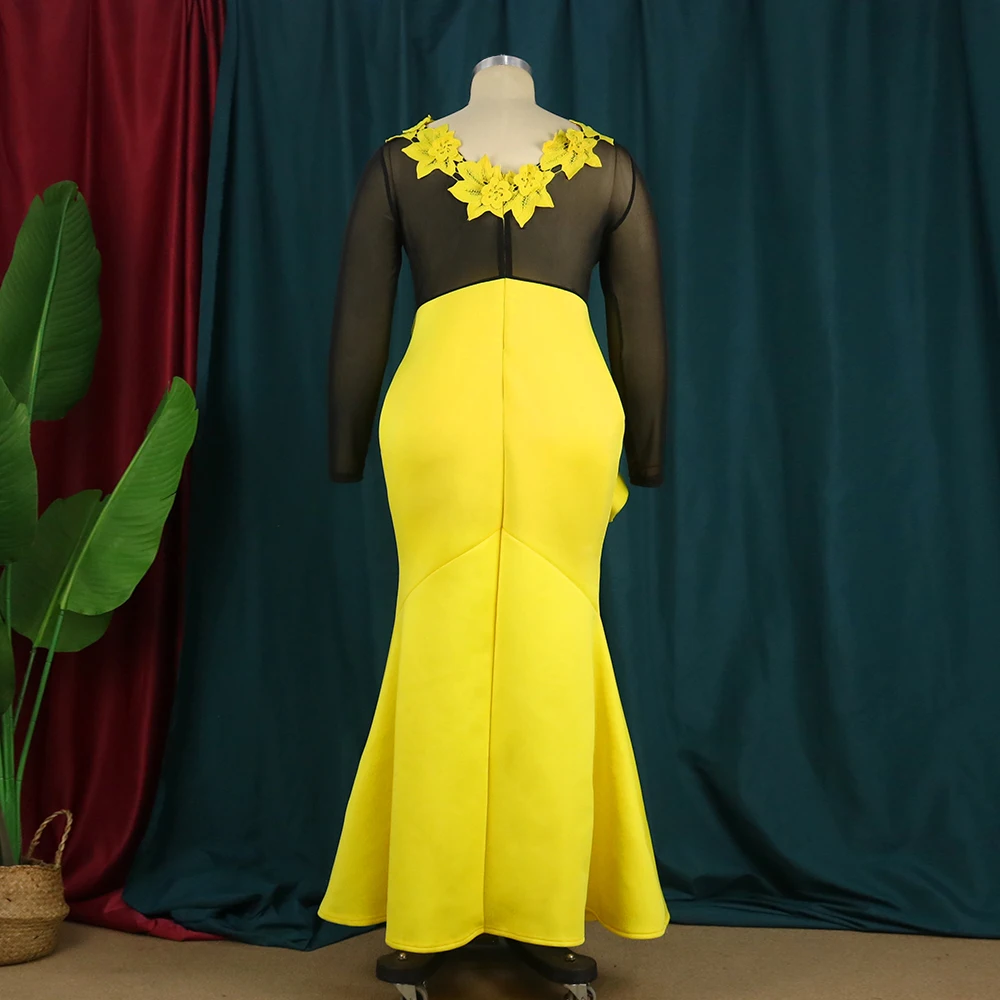 2022 New Fashion High Waist Mesh See Through Ruffled Patchwork Maxi