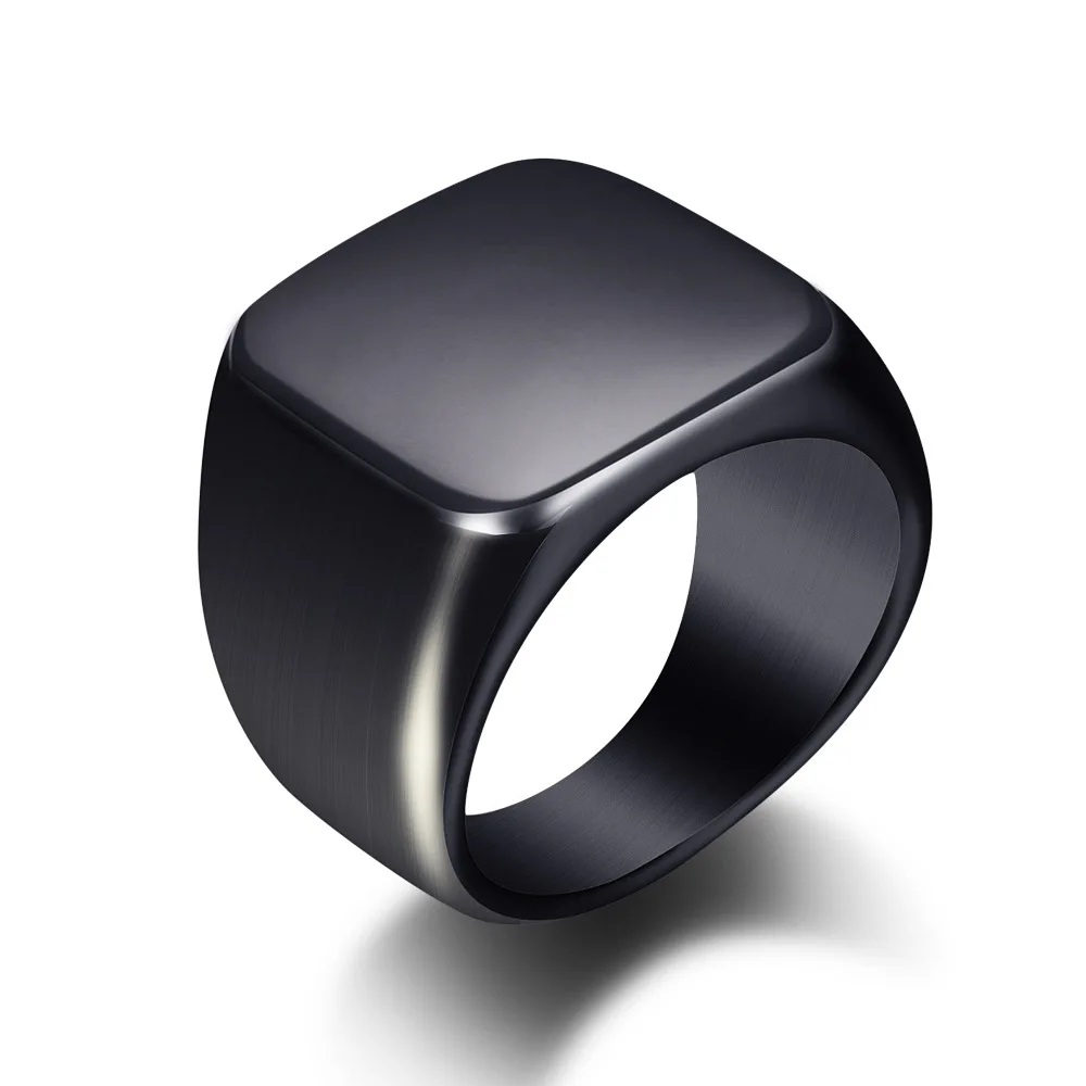 Stainless Steel Black Signet Rings for Men Solid Polished Classic Biker  Band Rings Unisex,Size 7