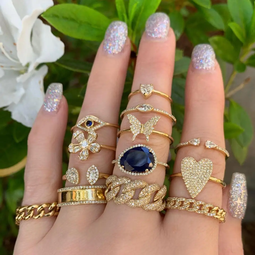 Dvacaman 2021 Latest Fashion Heart Bohemian Style Gold CZ Copper Zircon Rings for Women Jewelry Party Gift