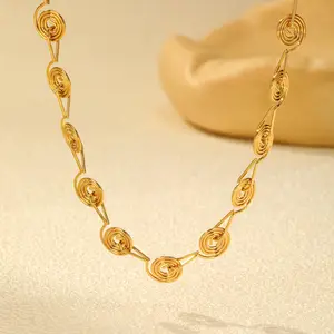 Unique Design Jewelry Waterproof Stainless Steel Necklace Gold Plated Round Spiral Chains Necklace