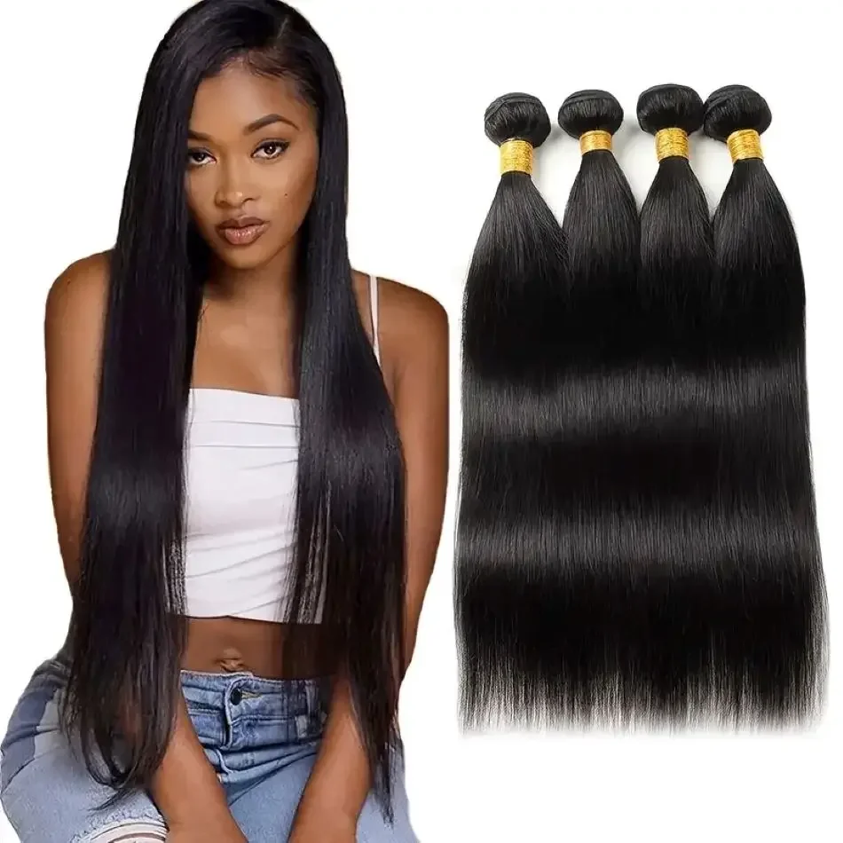 Glattes Echthaar-Bündel, natürliche schwarze Frauen, Rohhaar-Extensions, 10-30 Zoll_voghion.com