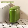 Narrow slot trash can (spring-loaded) green with wheels