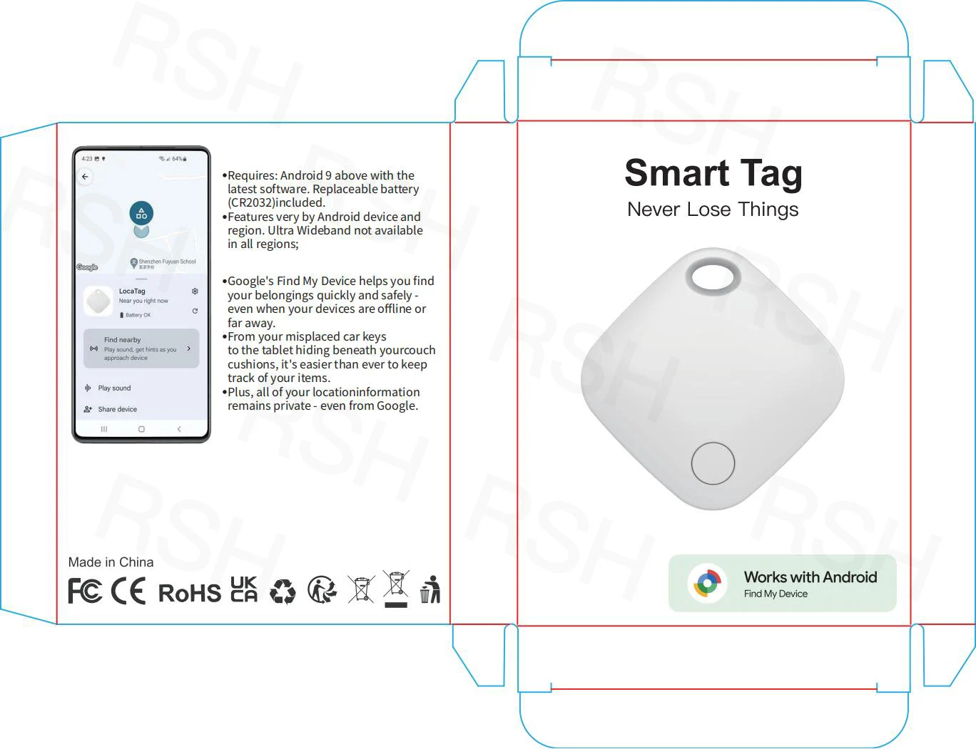 RSH Custom Logo Google Find My Tag Android Smart Tracker Key Finder Locator Wallet Lugggae Pet Tracking GPS Tracker Find Hub supplier
