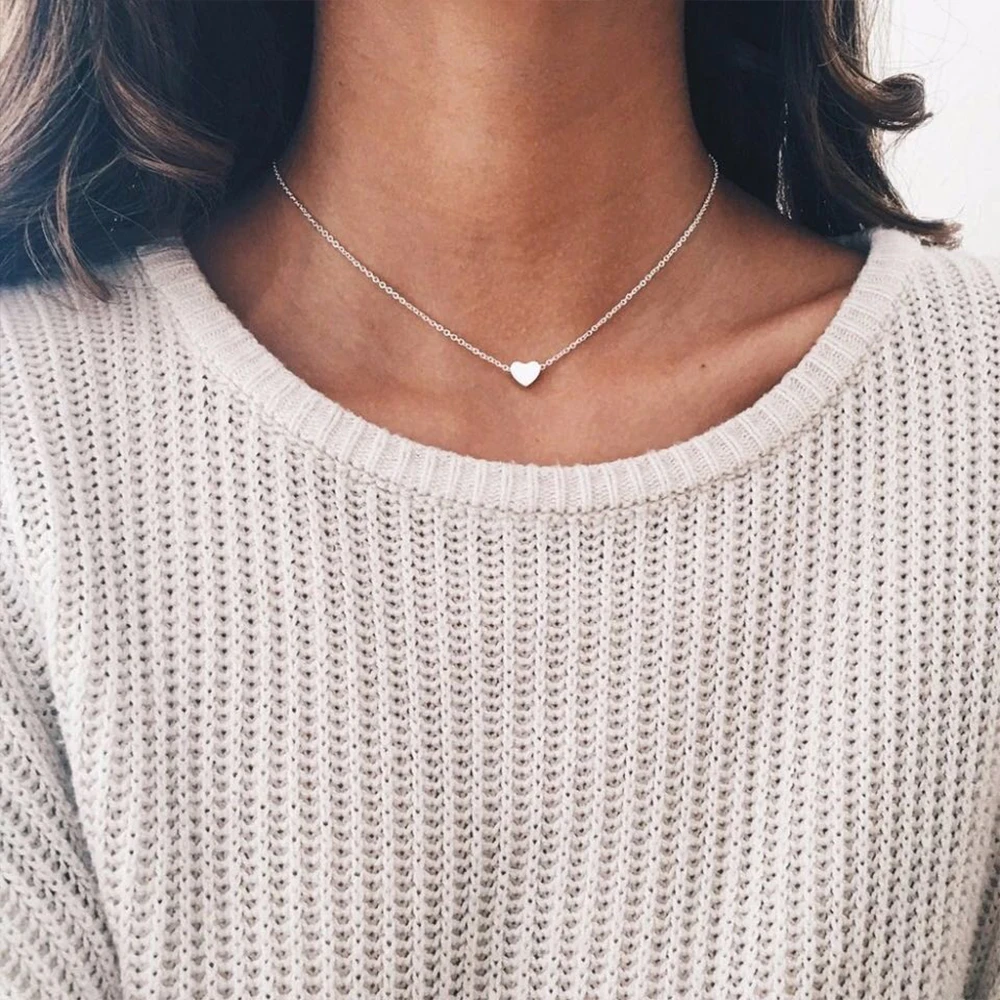 Trendy Unisex Heart Charm Choker Necklace - 316L Stainless