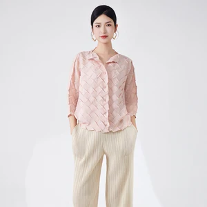 2025 Latest Design Women's Pleated Shirt Cardigan With Unique Folding Buttons Fashion Joker Casual Style Blouse