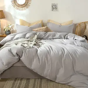 Custom Modern Style Plain Dyed Bedding Duvet Cover Set 100% Washed Cotton Linen  Breathable Durable Soft Comfy Quilt Cover
