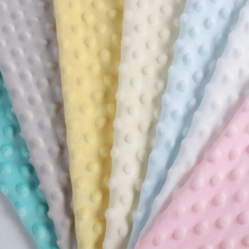 Wholesale Custom Color Design Super Soft Polyester Soft Velboa Fabric Dot Minky Fabric for Blanket