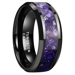 Coolstyle Jewelry 8mm Mens Womens Fashion Engagement Wedding Band Purple Abalone Shell Chip Inlay Black Tungsten Carbide Rings