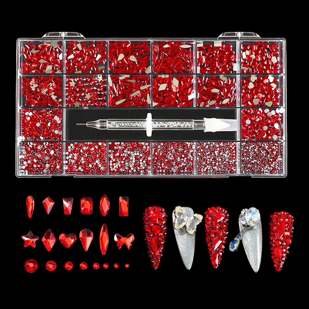 Оптовая продажа, объемные переливающиеся прозрачные бриллиантовые аксессуары для ногтевого дизайна, стеклянные цветные кристаллы AB, наборы страз для ногтей