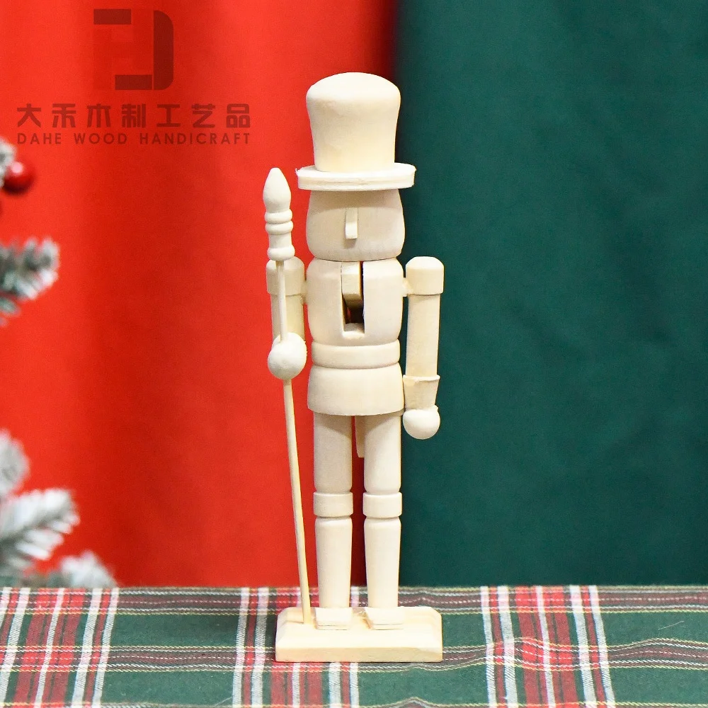 Wholesale Unfinished Wooden Nutcracker Soldiers Custom Walnut Soldier with Brushes and Paints for DIY Crafts Decoration Gift