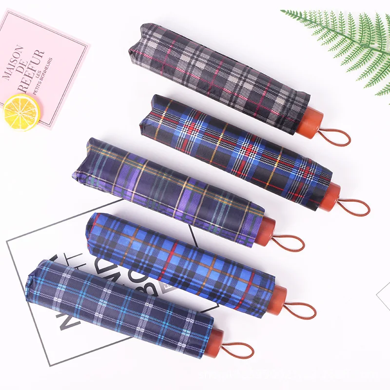 DD948  Large Cheap 7 10 Bone Foldable Rain Umbrella Portable Customized Wholesale Checked Parasol Business Plaid Umbrellas