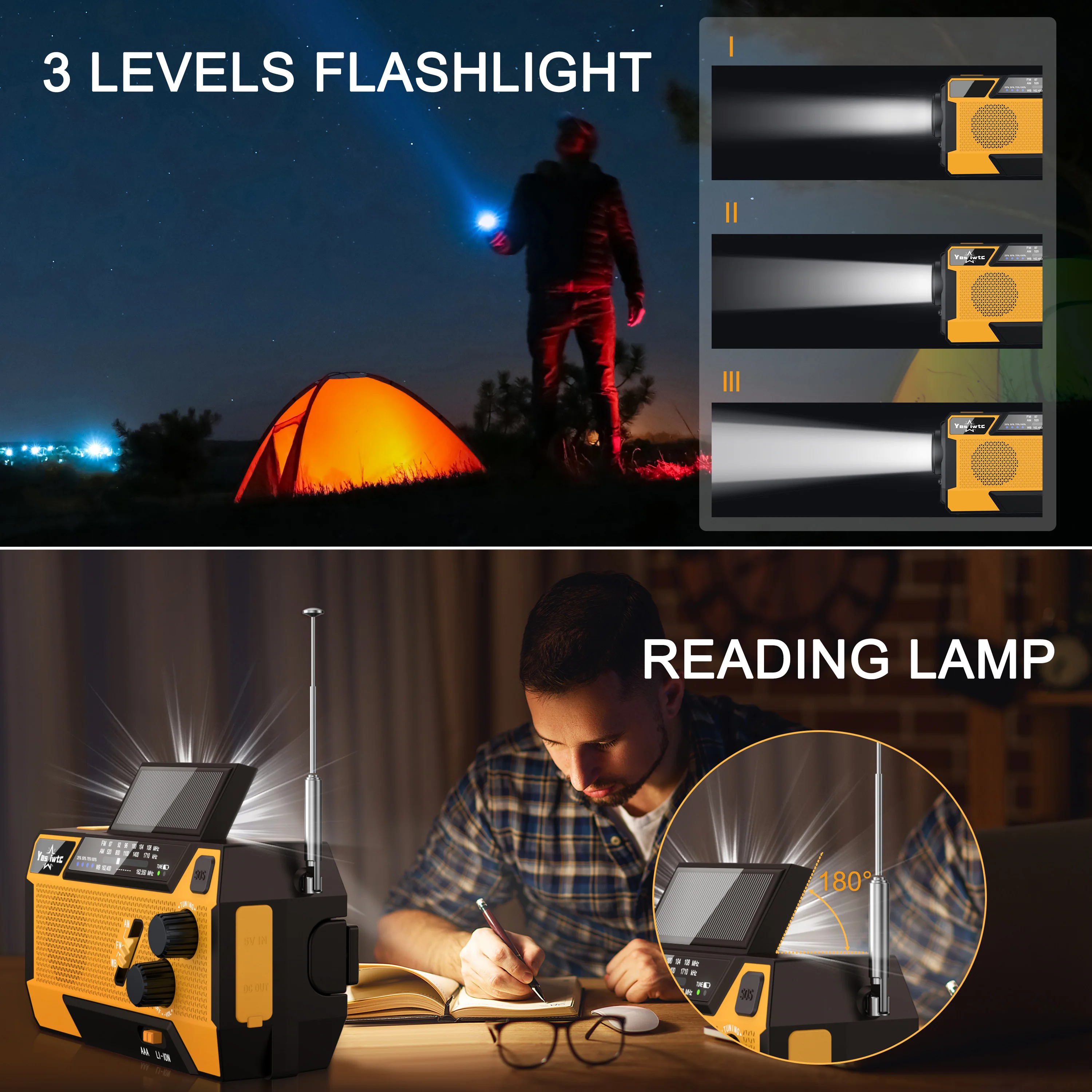 MEDING Emergency dynamo Portable Hand Crank Am Fm Solar Radio with Led Flashlight