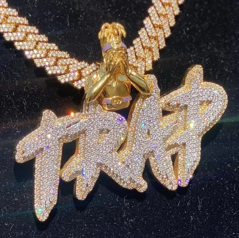Custom 10K Gold Letter Pendant Iced Out Jewelry