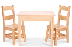 Деревянный стол и 2 стула-натуральный