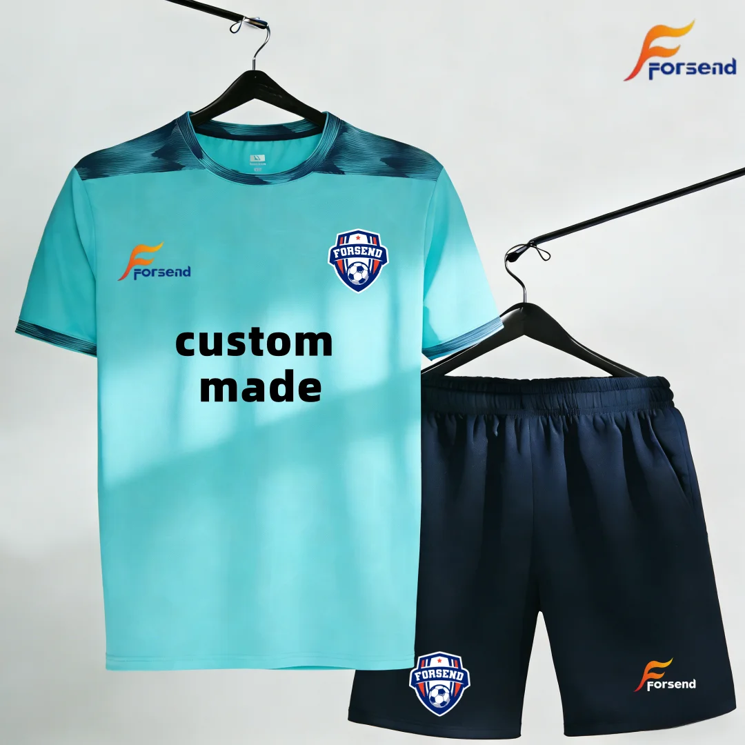 Wholesale Quick-Drying 100% Polyester Jersey for Football Team Customizable Club Match Suit Breathable O-Neck Short Sleeves