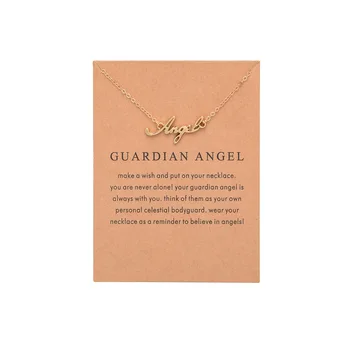 Fashion Jewelry New Guardian Angel Wings Letters Word Alphabet Alloy Clavicle Pendant Short Choker Necklace Women Gift Card