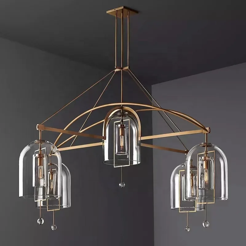 New Design Villa Living Room Brass Metal Glass Pendant Light For Bedroom
