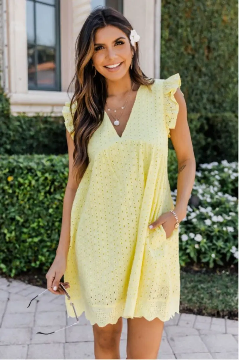 2025 Shopify Agent Women's Summer Floor-Length Chiffon Dress Solid  Butterfly Sleeve V-Neck Shorts Natural Yunexpress Mini Dress