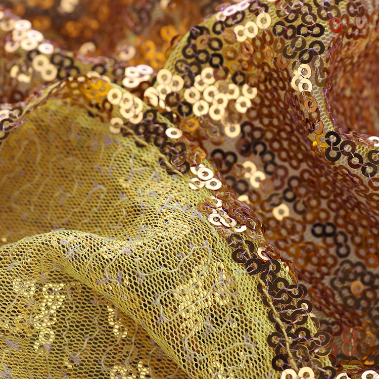 220gsm 3mm Gold By The Yard Custommade New Design Gold Sequin Fabric