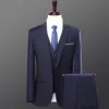 Blu navy con 1 bottone, gilet e pantaloni